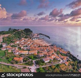View of Lastres, one of the most beautiful villages of Cantabrian coast in Asturias, Spain.