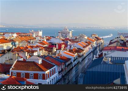 view of Lisbon city from Santa Justa Elevator, Portugal