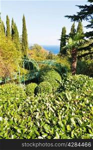 view of Livadia garden on South Coast of Crimea and Black Sea