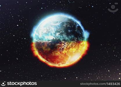 View of looking planet earth on space galaxy and star background , Global catastrophe concept , Elements of this image furnished by NASA.