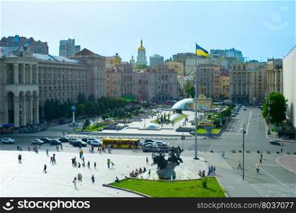 View of Maidan Nezalezhnosti Square in the bright sunny day. Kiev, Ukraine&#xD;