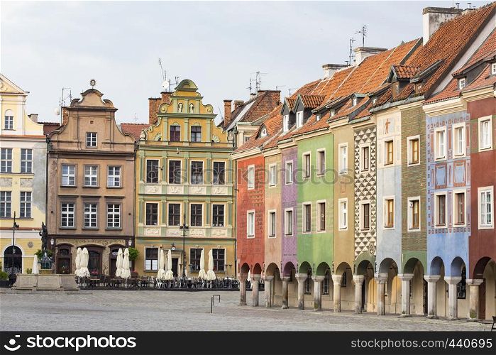 view of main square Rynek of polish city Poznan at the morning