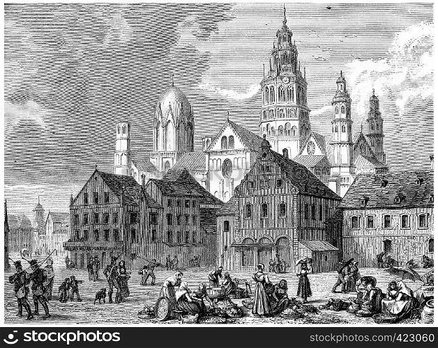 View of Mainz, vintage engraved illustration. Earth before man ? 1886.