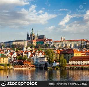 View of Mala Strana and Prague castle over Vltava river. Prague, Czech Republic