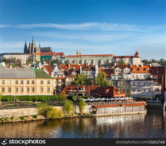 View of Mala Strana and Prague castle over Vltava river. Prague, Czech Republic