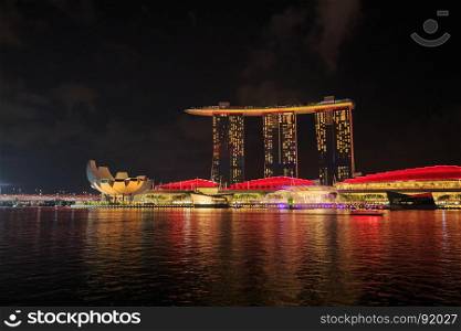 view of marina bay at night, urban landscape of Singapore
