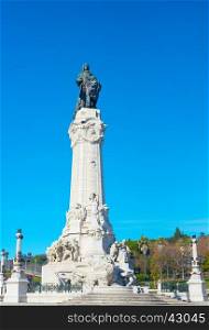 View of Marques do Pombal statue in Lisbon, Portugal &#xD;