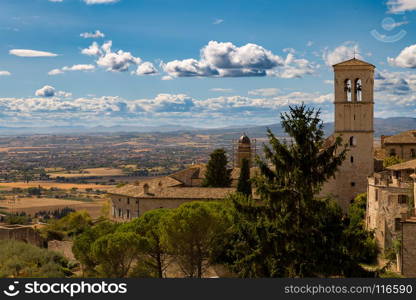 View of medieval cities of Assisi and its countryside