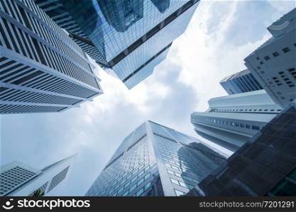 View of modern business skyscrapers glass and sky view landscape of commercial building in central city
