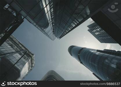 View of modern business skyscrapers glass and sky view landscape of commercial building in central city