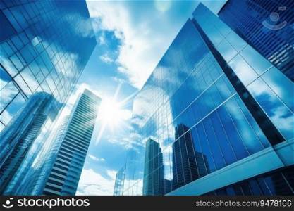 View of modern business skyscrapers glass and sky view landscape of commercial building. Generated AI