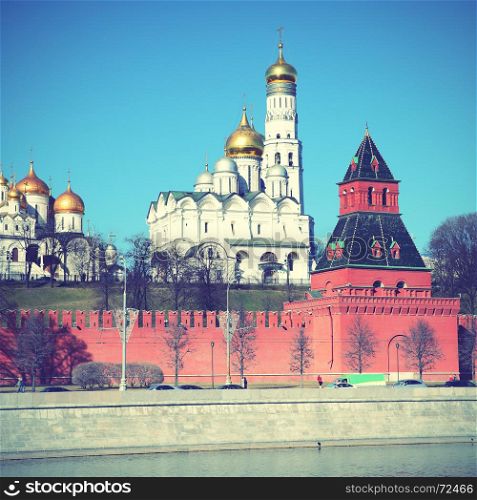 View of Moscow Kremlin, Russia. Retro style filtred image