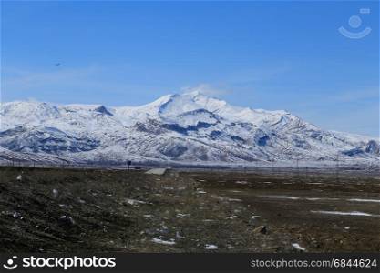 View of mount Ararat with clear blue sky from Turkey