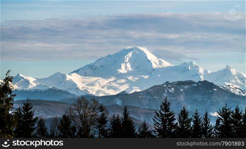 View of Mount Baker in Washington state from the Fraser Valley
