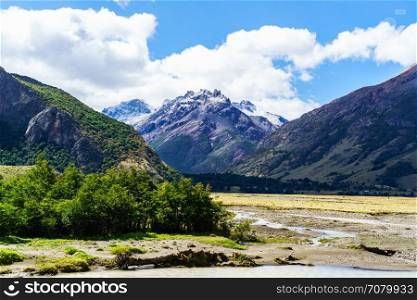 View of mountain and river in Patagonia, Argentina
