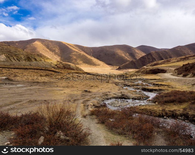 View of mountain and stream in Sichuan, China