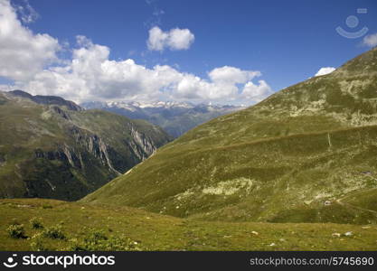 View of mountain peaks in spring time in switzerland