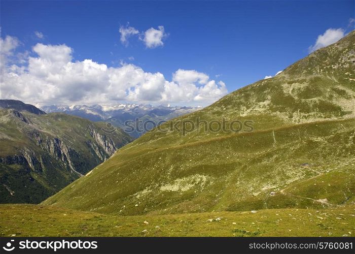 View of mountain peaks in spring time in switzerland
