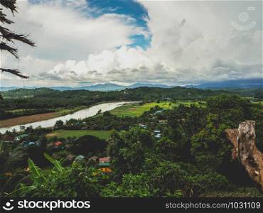 View of mountains, rivers and trees. in myanmar