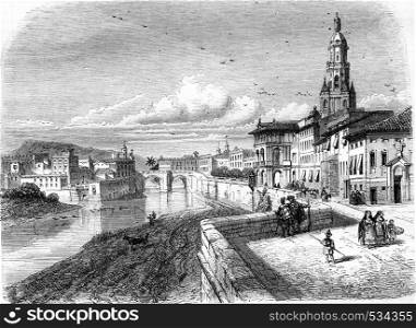View of Murcia, vintage engraved illustration. Magasin Pittoresque 1855.