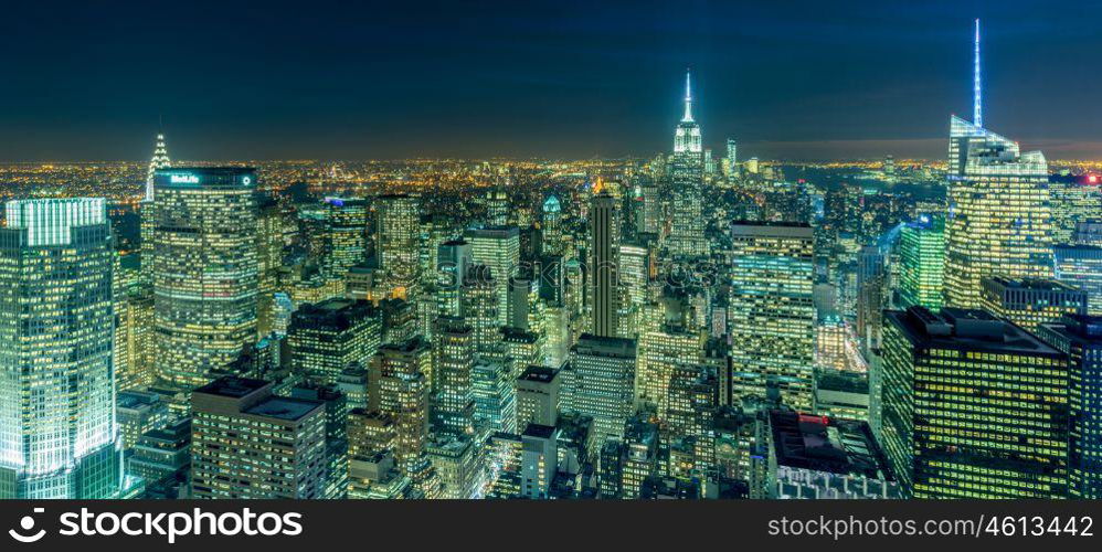 View of New York Manhattan during sunset hours