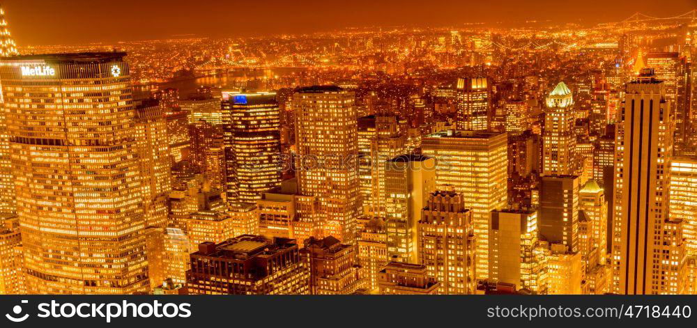 View of New York Manhattan during sunset hours