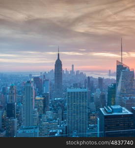 View of New York Manhattan during sunset hours