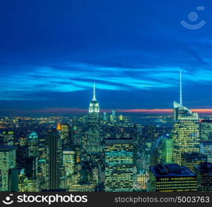 View of New York Manhattan during sunset hours