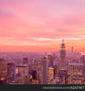 View of New York Manhattan during sunset hours