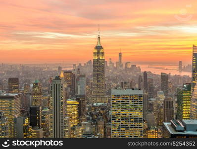 View of New York Manhattan during sunset hours