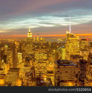 View of New York Manhattan during sunset hours