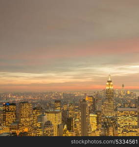 View of New York Manhattan during sunset hours