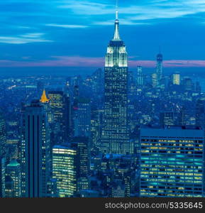 View of New York Manhattan during sunset hours