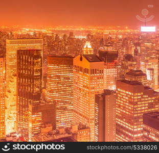 View of New York Manhattan during sunset hours