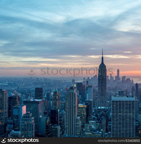 View of New York Manhattan during sunset hours