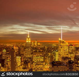 View of New York Manhattan during sunset hours