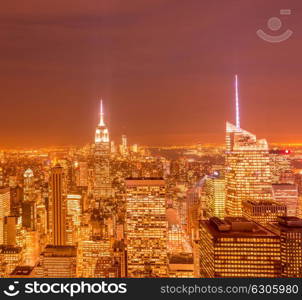 View of New York Manhattan during sunset hours