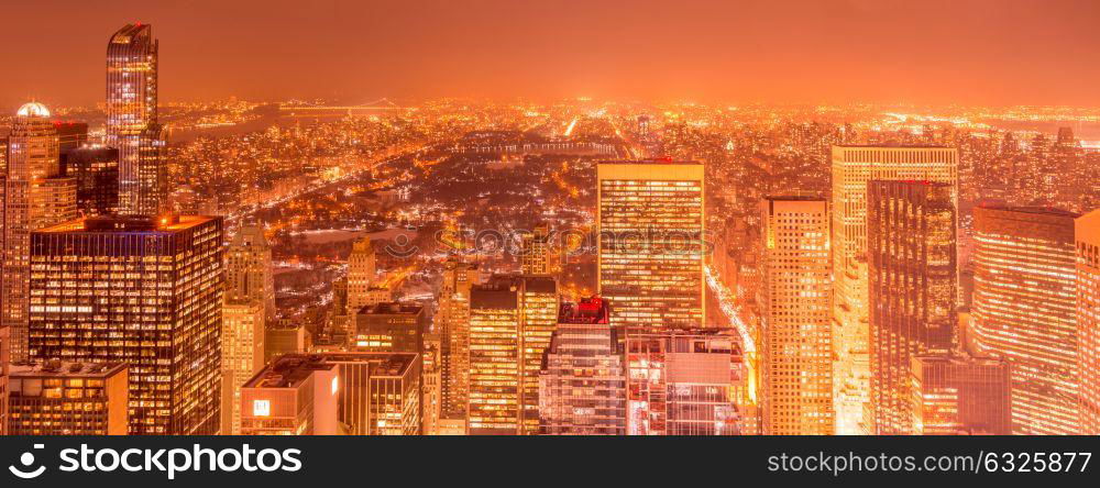 View of New York Manhattan during sunset hours