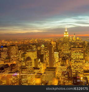 View of New York Manhattan during sunset hours