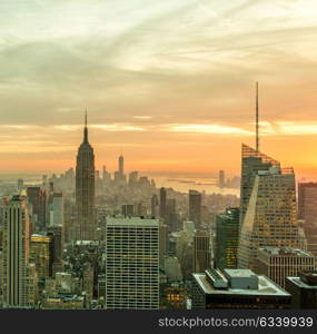 View of New York Manhattan during sunset hours