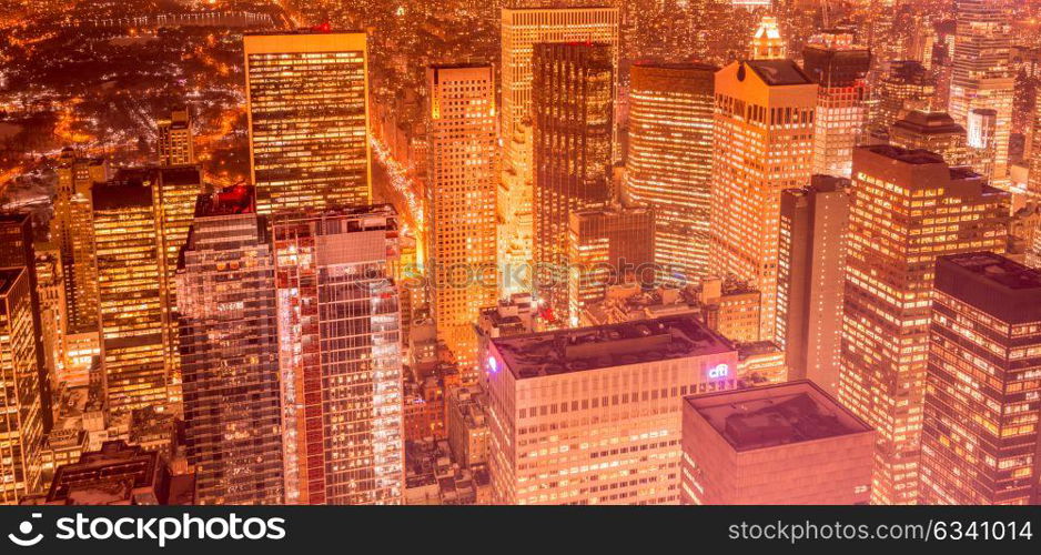 View of New York Manhattan during sunset hours