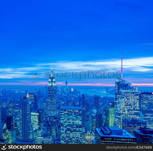 View of New York Manhattan during sunset hours