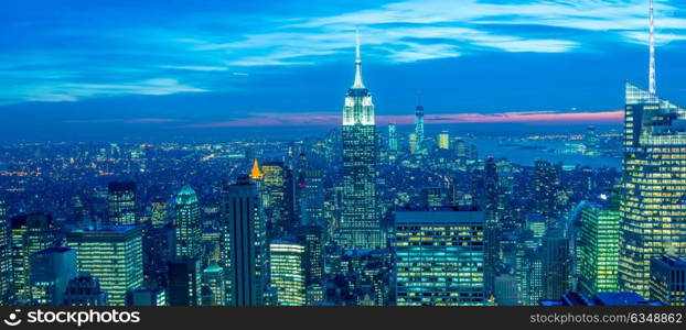 View of New York Manhattan during sunset hours