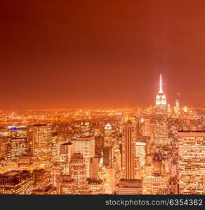 View of New York Manhattan during sunset hours