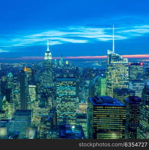 View of New York Manhattan during sunset hours