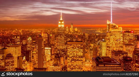 View of New York Manhattan during sunset hours