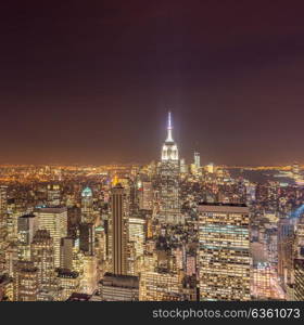 View of New York Manhattan during sunset hours