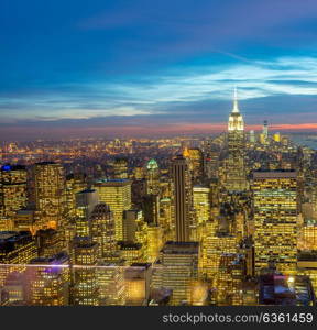 View of New York Manhattan during sunset hours