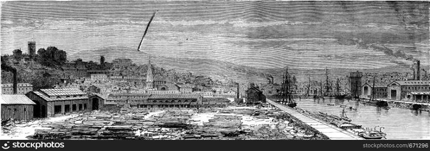 View of Newport, vintage engraved illustration. Le Tour du Monde, Travel Journal, (1865).