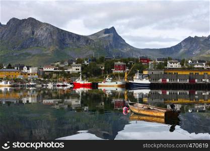 view of norwegian fisherman village, Senja island, Norway